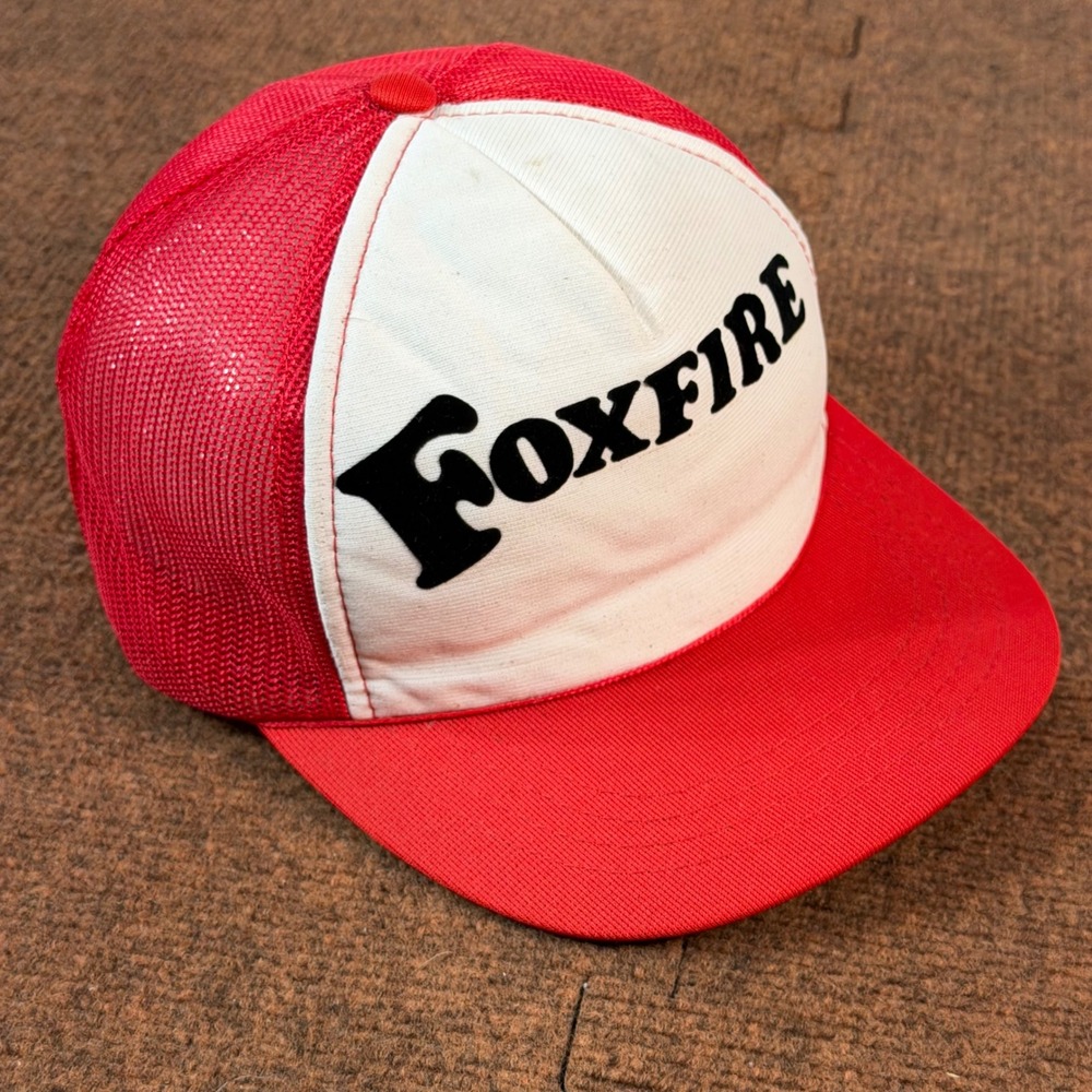 A+ Vintage Foxfire Trucker Hat Red White Mesh Snapback Cap Green Underbrim Korea